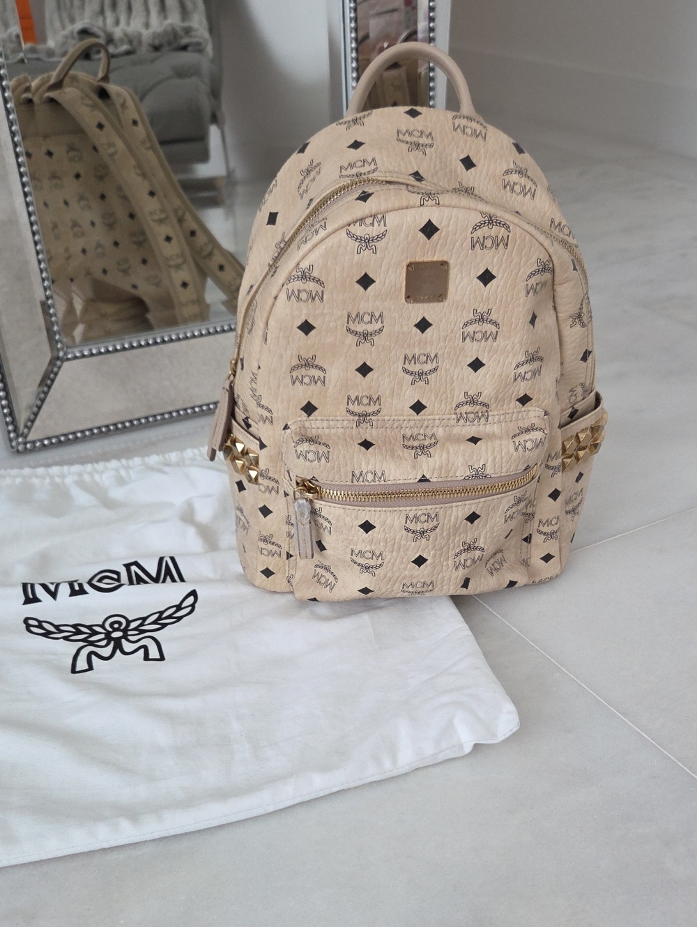 MCM Beige Logo Backpack with Gold Hardware NEW WITHOUT TAGS!!